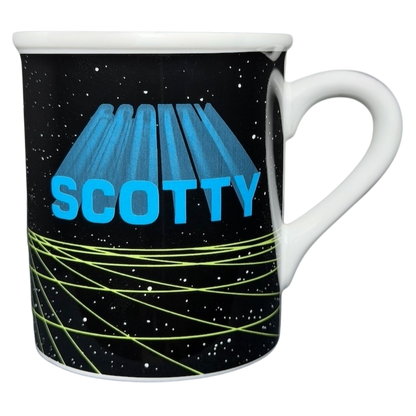 Scotty Star Trek vintage mug featuring iconic starfield design and bold lettering