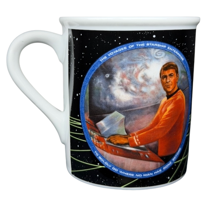 Scotty Star Trek vintage mug featuring a colorful design of Scotty at the starship console