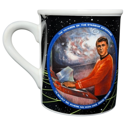 Scotty Star Trek vintage mug featuring artwork of Scotty at the starship control panel