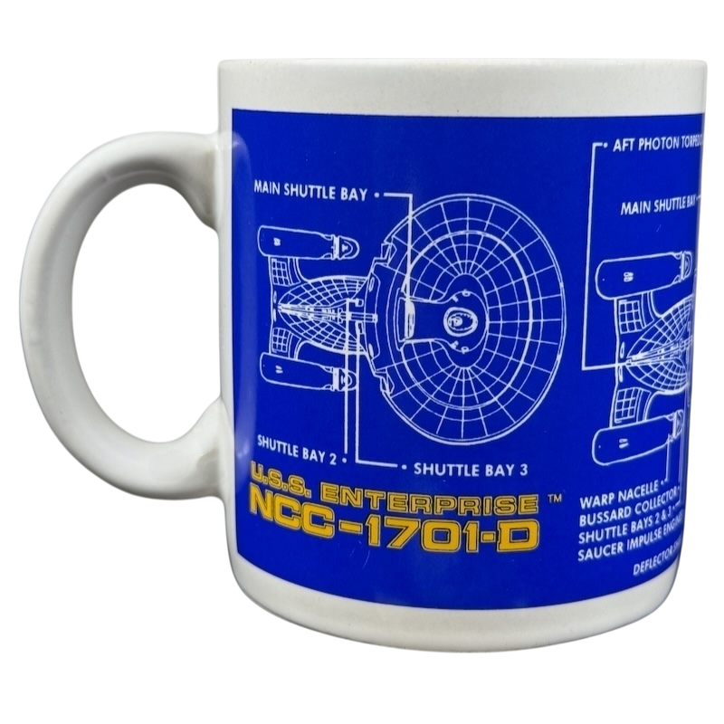 Star Trek The Next Generation U.S.S. Enterprise vintage mug featuring detailed blueprint design of NCC-1701-D