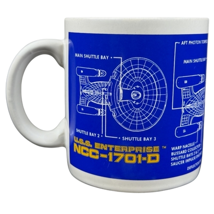 Star Trek The Next Generation U.S.S. Enterprise vintage mug featuring detailed blueprint design of NCC-1701-D