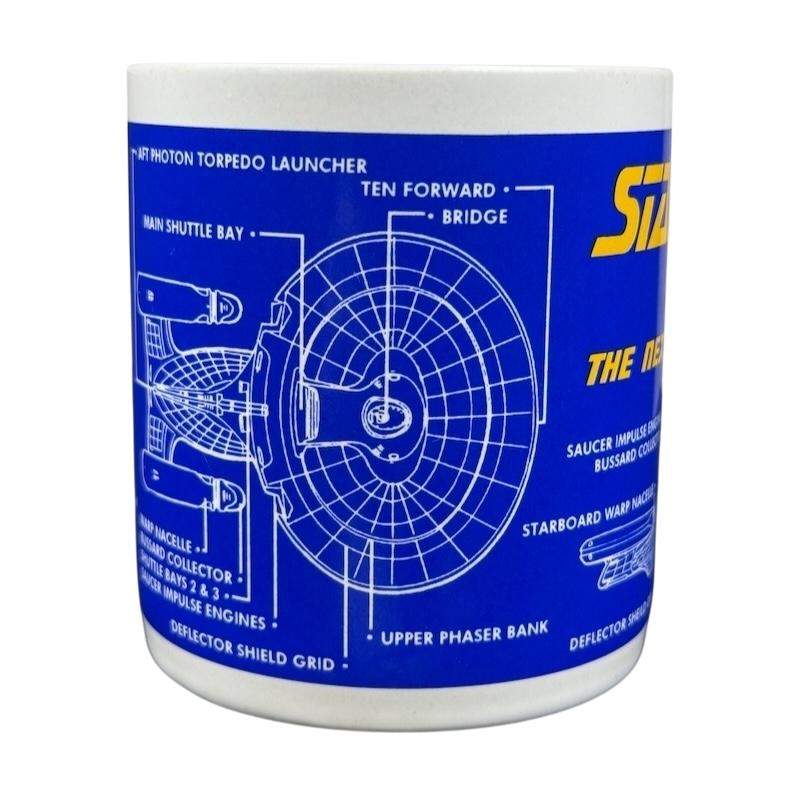 Star Trek The Next Generation U.S.S. Enterprise vintage mug featuring detailed starship schematics