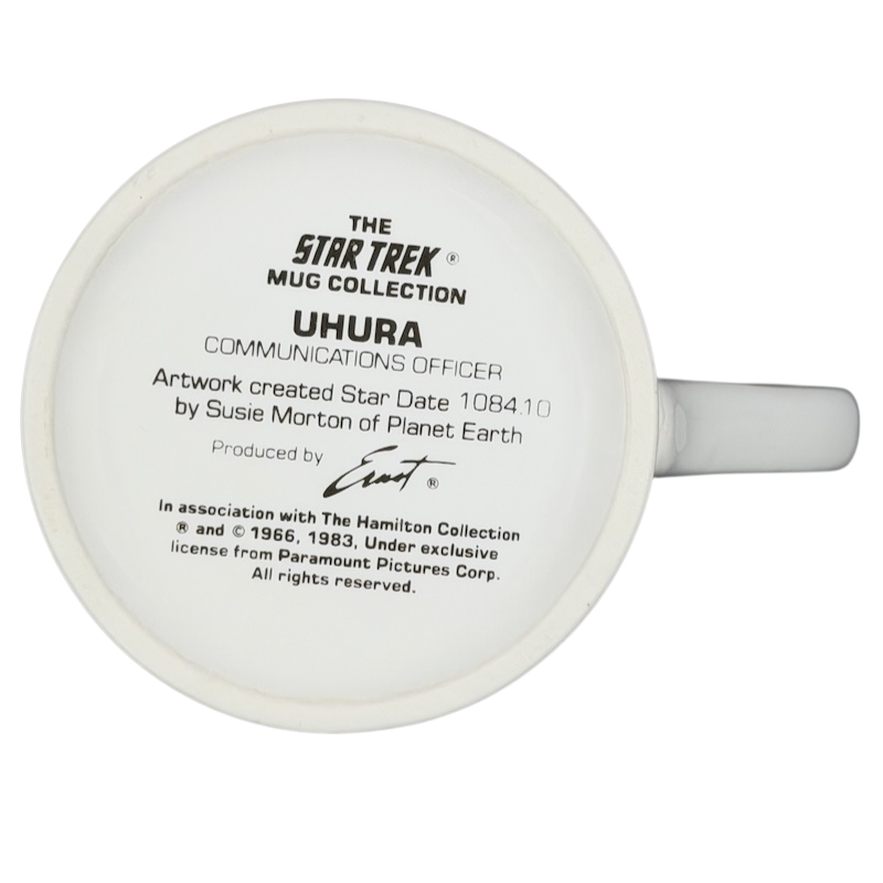 Bottom view of the Uhura Star Trek collectible vintage mug with communication officer details