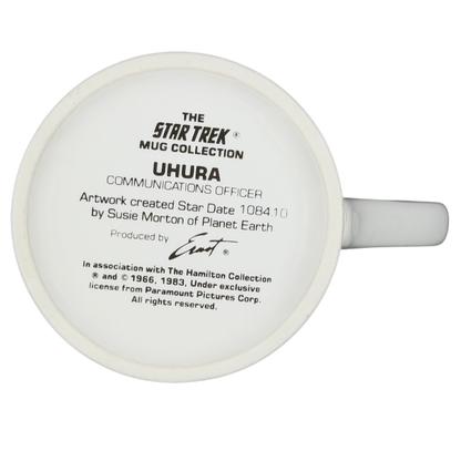Bottom view of the Uhura Star Trek collectible vintage mug with communication officer details