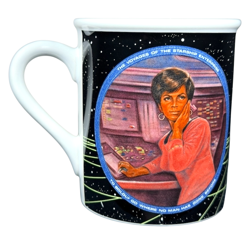 Uhura Star Trek collectible vintage mug featuring the iconic character in a colorful design