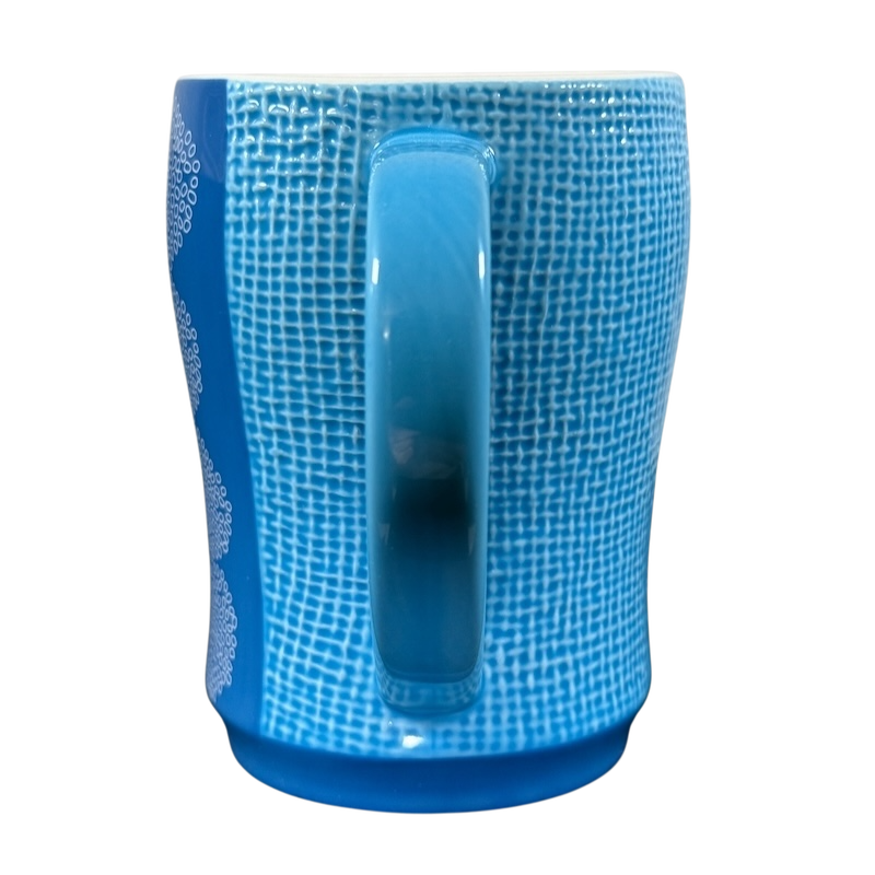 Starbuck svintage woven texture coffee mug in blue with detailed handle and textured surface
