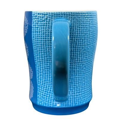 Starbuck svintage woven texture coffee mug in blue with detailed handle and textured surface