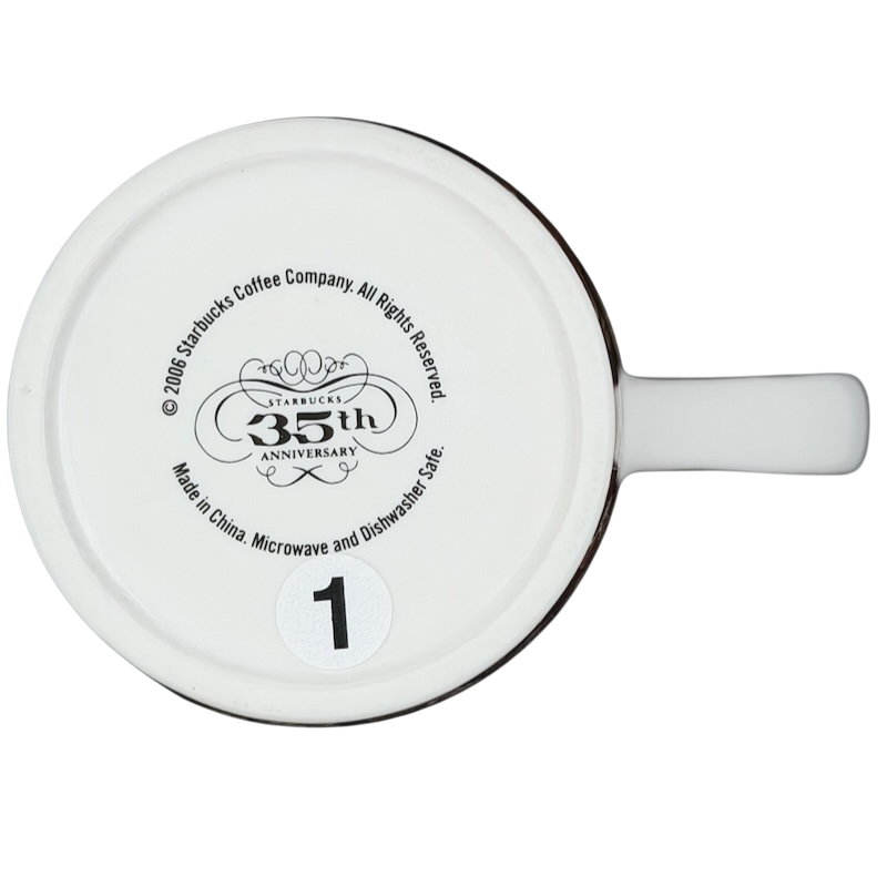 Bottom view of 2006 Starbucks 35th anniversary vintage Siren mug with manufacturer details