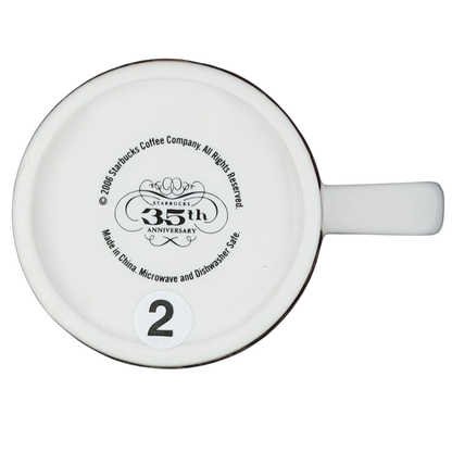 2006 Starbucks 35th anniversary vintage Siren mug featuring the company's iconic logo on the bottom