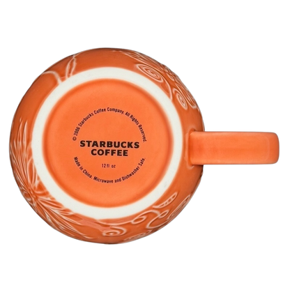 2006 Starbucks embossed coral flowers leaves mug with unique design and handle for coffee lovers