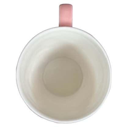 2006 Starbucks embossed pink flowers hearts mug viewed from above, featuring a simple white interior