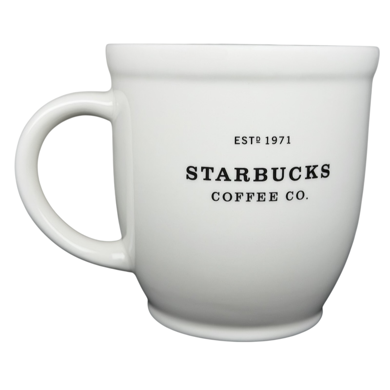 2007 Starbucks Abbey ESTD 1971 mug in white featuring classic Starbucks logo