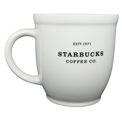 2007 Starbucks Abbey ESTD 1971 mug in white featuring classic Starbucks logo