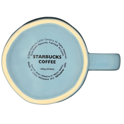 2008 Starbucks blue dotted vintage mug with printed logo and microwave-safe design