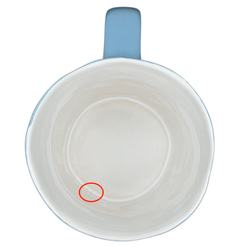 Inside view of 2008 Starbucks blue dotted vintage mug showcasing its smooth design and light blue handle