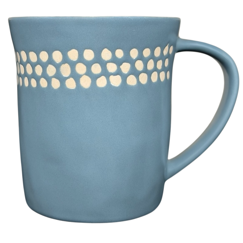 2008 Starbucks blue dotted vintage mug featuring a light blue design with white dots