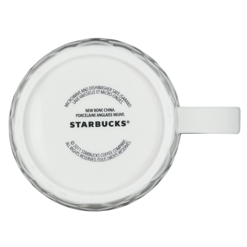 Bottom view of the 2011 Starbucks Embossed Stars collectible mug showcasing its logo and details