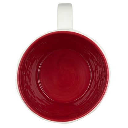 2011 Starbucks Embossed Stars collectible mug featuring a vibrant red interior design