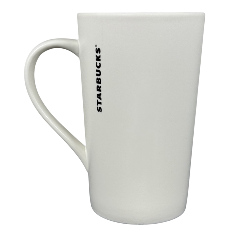 2011 vintage Starbucks 16 Grande mug white tall ceramic mug with vertical black logo and side handle