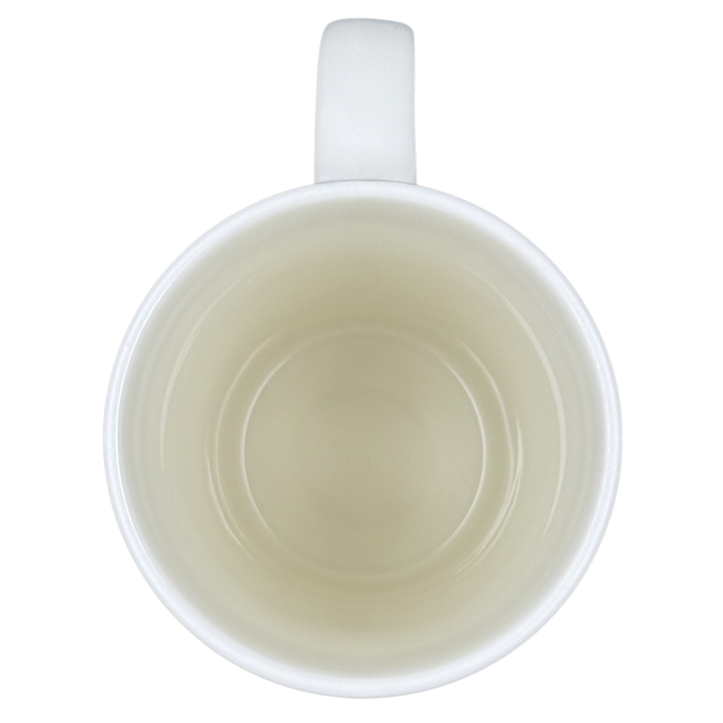Top view of empty white ceramic 2011 vintage Starbucks 16 Grande mug showing inner rings and handle