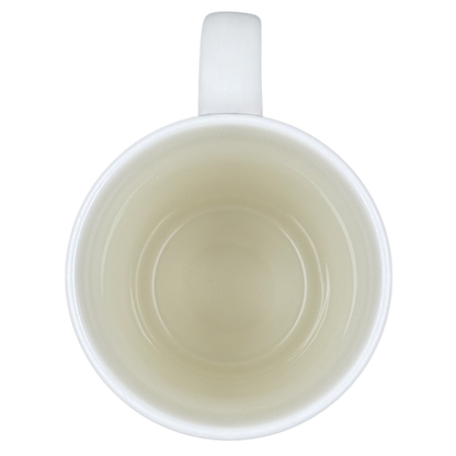 Top view of empty white ceramic 2011 vintage Starbucks 16 Grande mug showing inner rings and handle