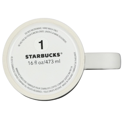 2015 Starbucks cat yarn collectible mug with a classic white design and comfortable handle