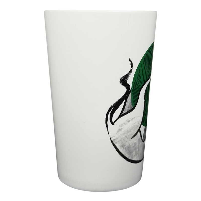 2015 Starbucks cat yarn collectible mug featuring unique green and black artwork