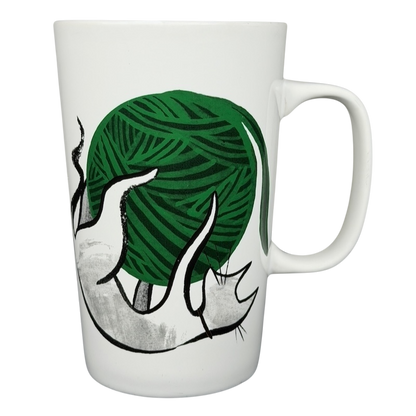 2015 Starbucks cat yarn collectible mug featuring a playful cat design with a green yarn ball