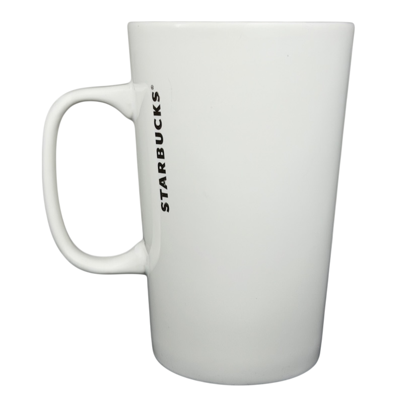 2015 Starbucks cat yarn collectible mug featuring a sleek white design and Starbucks logo