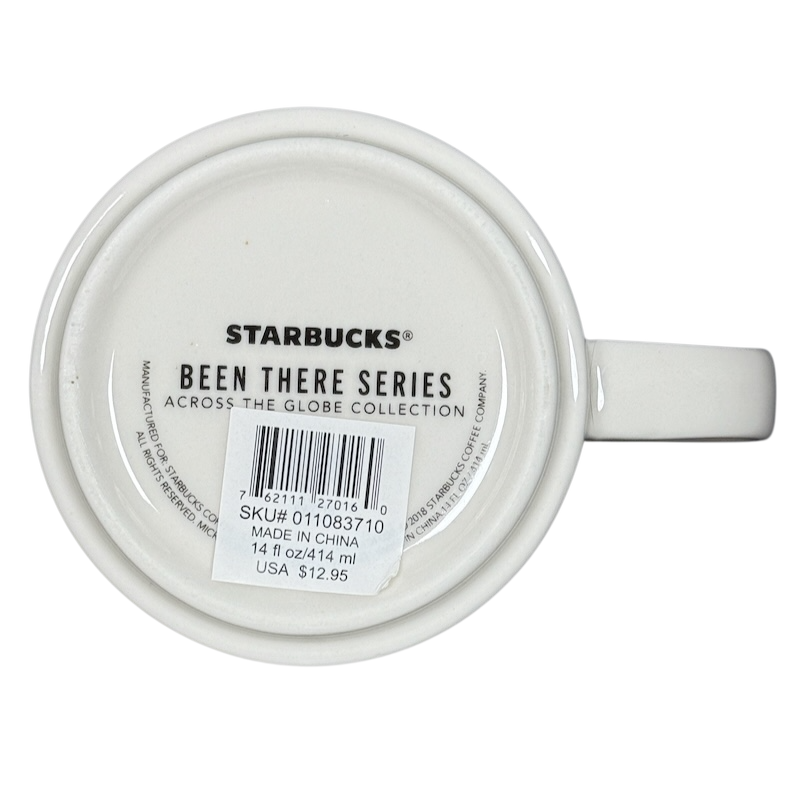 Bottom view of 2018 Starbucks South Dakota collectible mug from Been There Series with barcode and price label