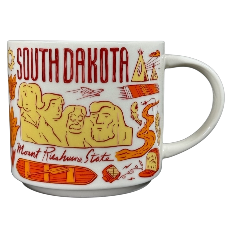 2018 Starbucks South Dakota Collectible mug featuring Mount Rushmore and state-themed illustrations