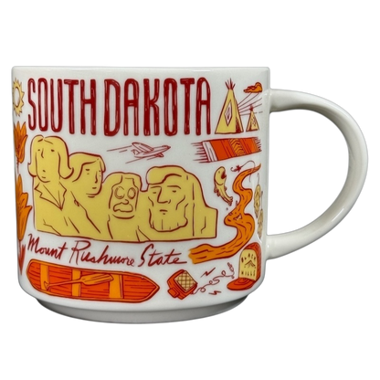 2018 Starbucks South Dakota Collectible mug featuring Mount Rushmore and state-themed illustrations