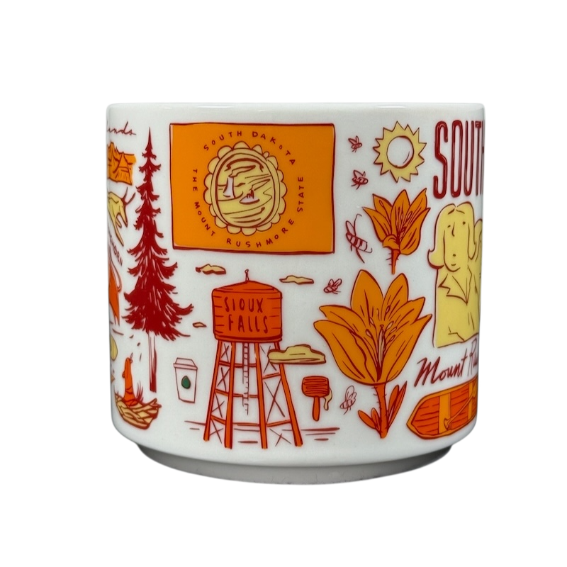 2018 Starbucks South Dakota Collectible mug featuring Sioux Falls water tower and state symbols in orange and red