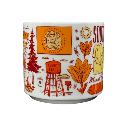 2018 Starbucks South Dakota Collectible mug featuring Sioux Falls water tower and state symbols in orange and red