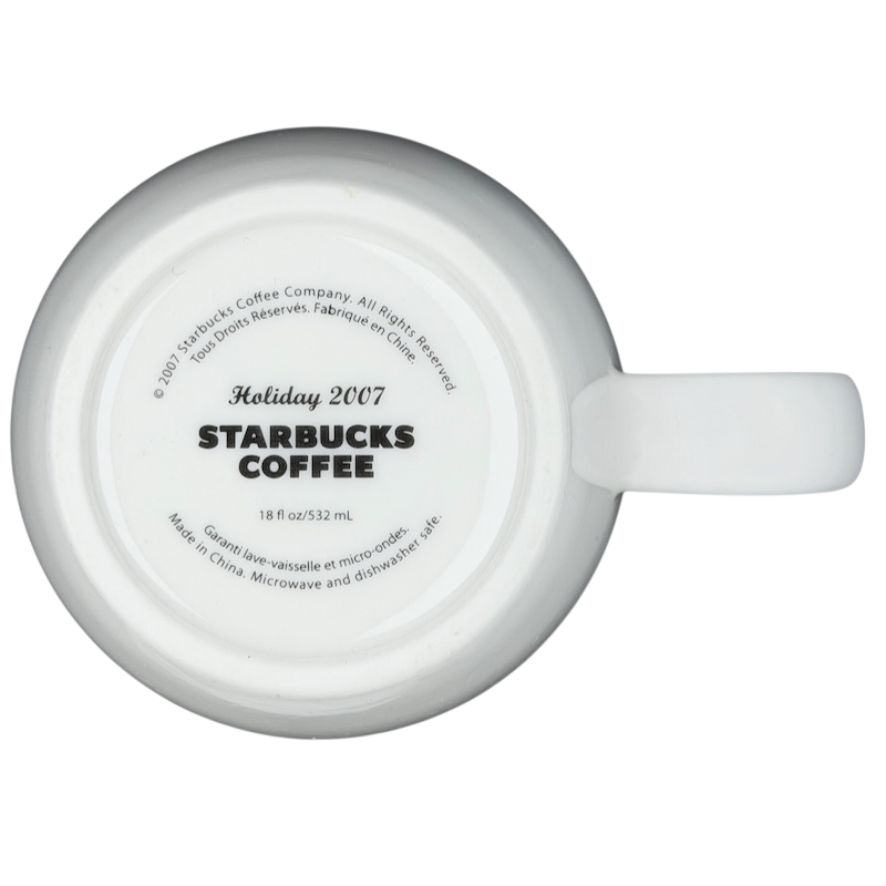 Starbucks Abbey 2007 red lettering holiday mug with classic white design and iconic branding