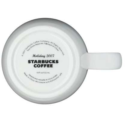 Starbucks Abbey 2007 red lettering holiday mug with classic white design and iconic branding