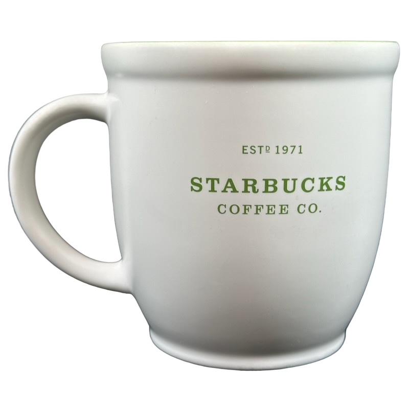 Starbucks Abbey Green Font ESTD 1971 Mug 2007 with classic white design and green lettering