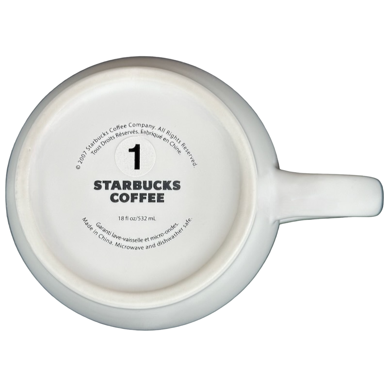 Bottom view of Starbucks Abbey Green Font ESTD 1971 Mug 2007 showing capacity and care instructions