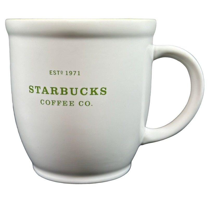 Starbucks Abbey Green Font ESTD 1971 Mug 2007 with classic white ceramic design and logo
