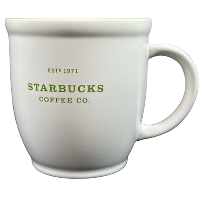 Starbucks Abbey Green Font ESTD 1971 Mug 2007 with classic white ceramic design and logo