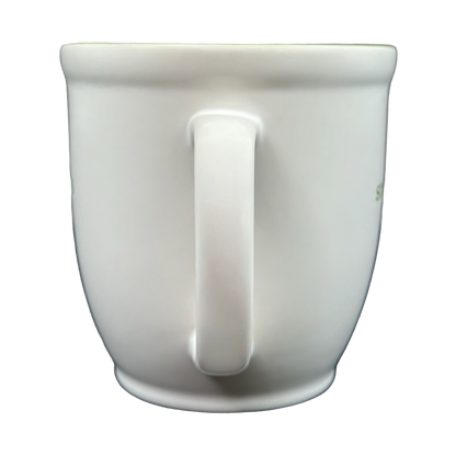 Starbucks Abbey Green Font ESTD 1971 Mug 2007 in white ceramic with a comfortable handle