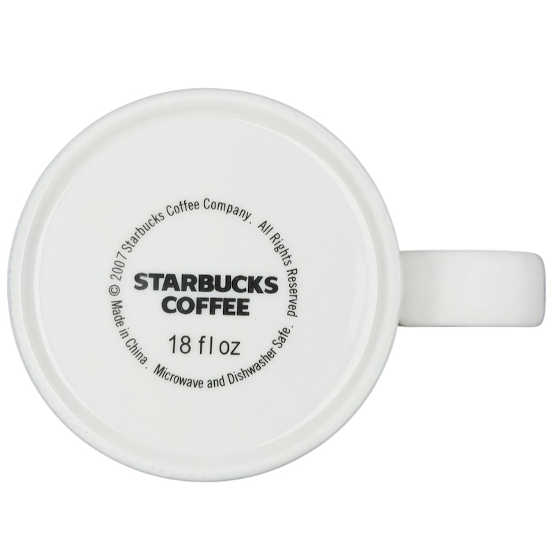 Bottom view of the Starbucks Architect Series Atlanta vintage mug showcasing the brand logo and care instructions