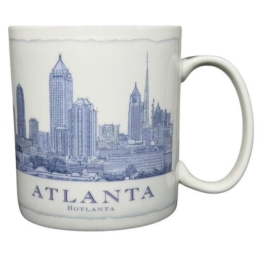 Starbucks Architect Series Atlanta vintage mug featuring a skyline design in blue on white ceramic