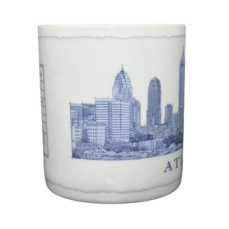 Starbucks Architect Series Atlanta vintage mug featuring a detailed skyline design in blue and white