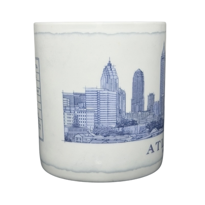 Starbucks Architect Series Atlanta vintage mug featuring a detailed skyline design in blue and white