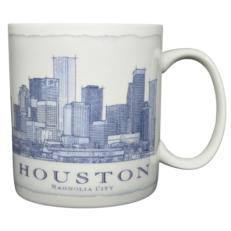 Starbucks Architect Series Houston vintage mug featuring a detailed city skyline illustration
