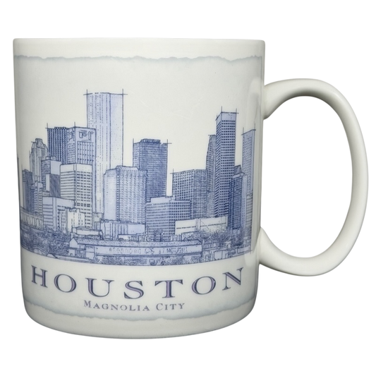 Starbucks Architect Series Houston vintage mug featuring a detailed city skyline illustration
