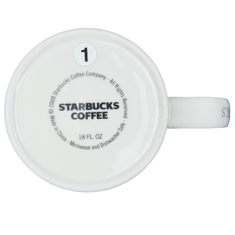 Bottom view of the Starbucks Architect Series Las Vegas vintage mug showing brand and care instructions
