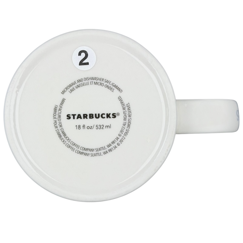Bottom view of the Starbucks Architect Series Los Angeles vintage mug featuring a label and measurements