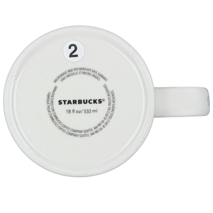 Bottom view of the Starbucks Architect Series Los Angeles vintage mug featuring a label and measurements
